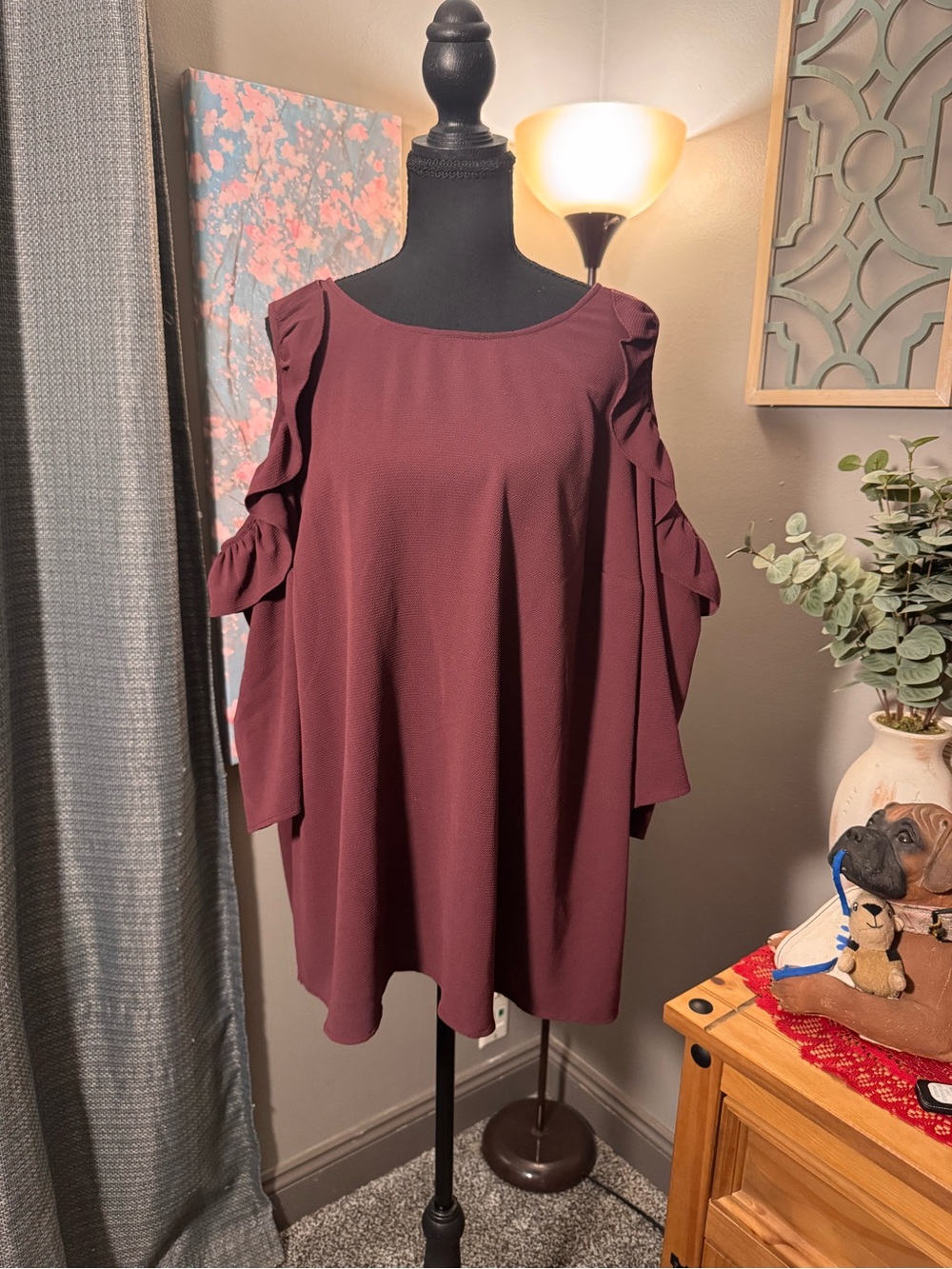 torrid Burgundy Ruffle Cold-Shoulder Blouse